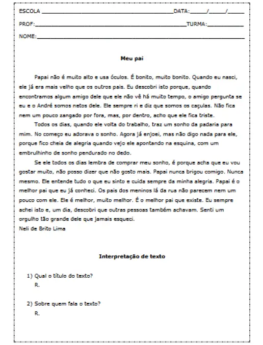 Atividade de Interpretação de Texto  Meu Pai