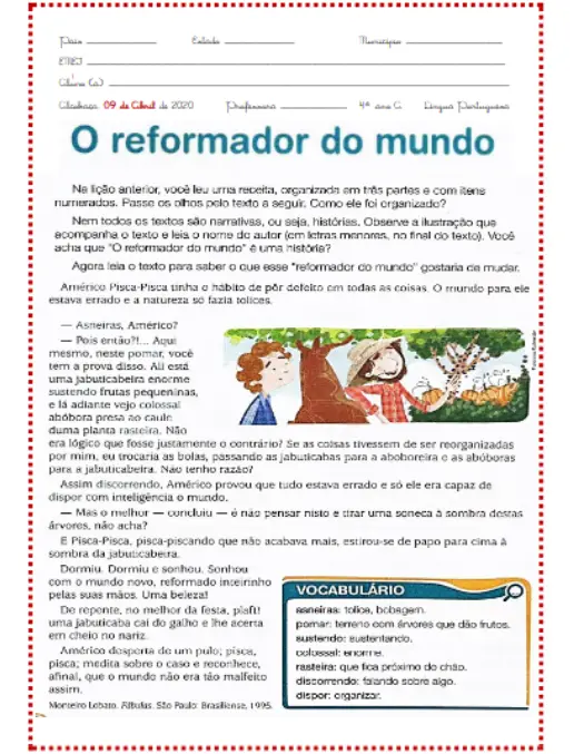 Atividade de Leitura e Interpretação  O Reformador do Mundo