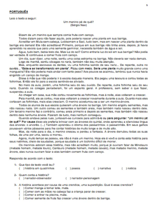 Atividade de Leitura e Interpretação Um Menino Pé de Quê