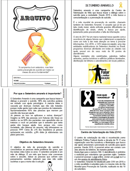 Atividades Setembro Amarelo Valorização da Vida e Prevenção