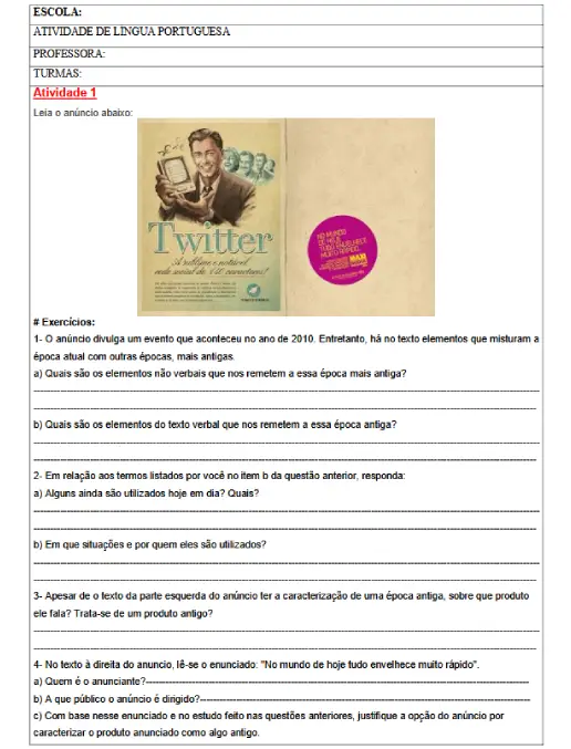 Atividades de Interpretação Anúncio, Música e Anedota