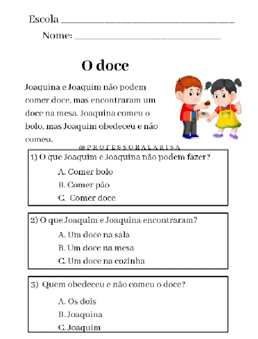 Atividades de Interpretação Textos Curtos para Alfabetização