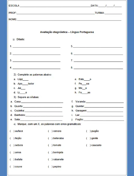 Avaliação Diagnóstica Língua Portuguesa