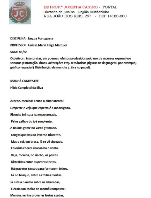 Interpretação Poética Manhã Campestre