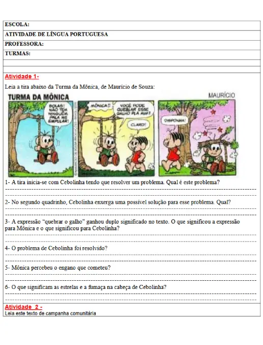 Atividades Prontas de Interpretação Tirinhas, Campanhas e Contos