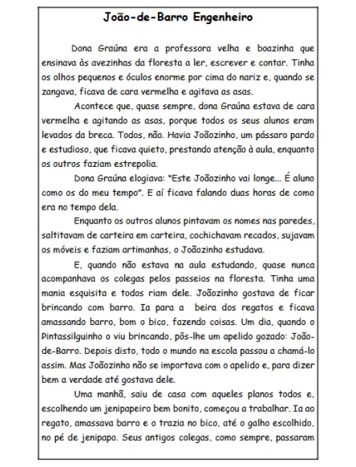 Interpretação de Texto João-de-Barro Engenheiro