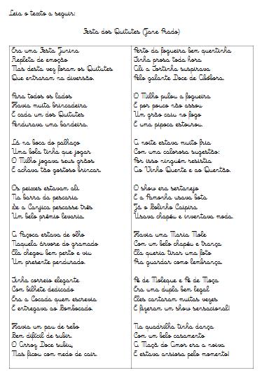 Interpretação de Texto O Poema da Festa dos Quitutes