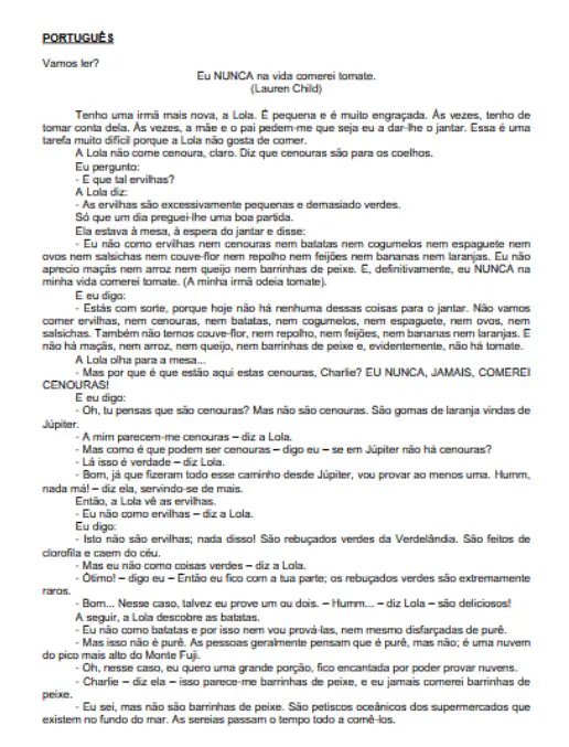 Interpretação de Texto e Gramática  Charlie e Lola