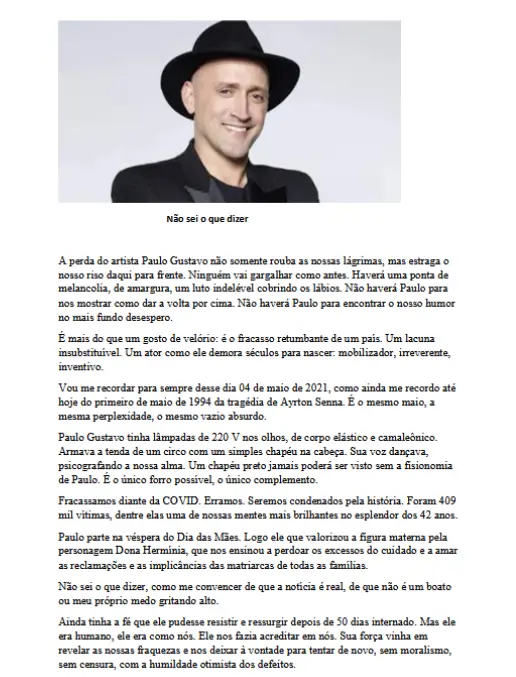 O Luto e o Riso Leitura e Interpretação sobre Paulo Gustavo