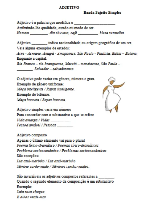 adjetivos banda sujeito simples
